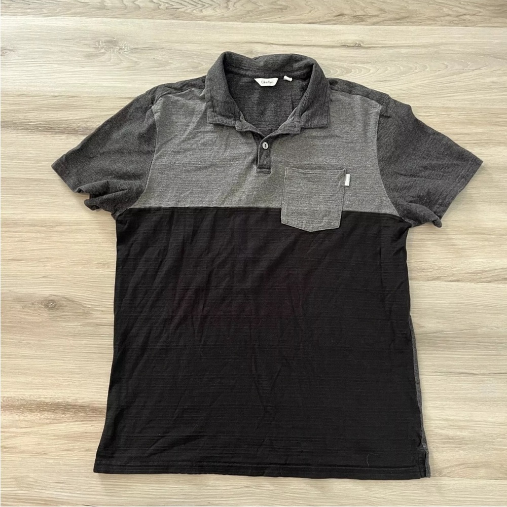 Calvin Klein Polo Shirt Adult XL Black/ Gray Short Sleeve Collared Golf Light